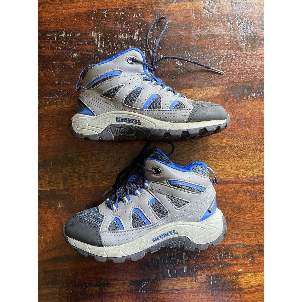 Merrell Boys Oakcreek Mid Waterproof Hiking Boots Kids Size 12 Blue Outdoors